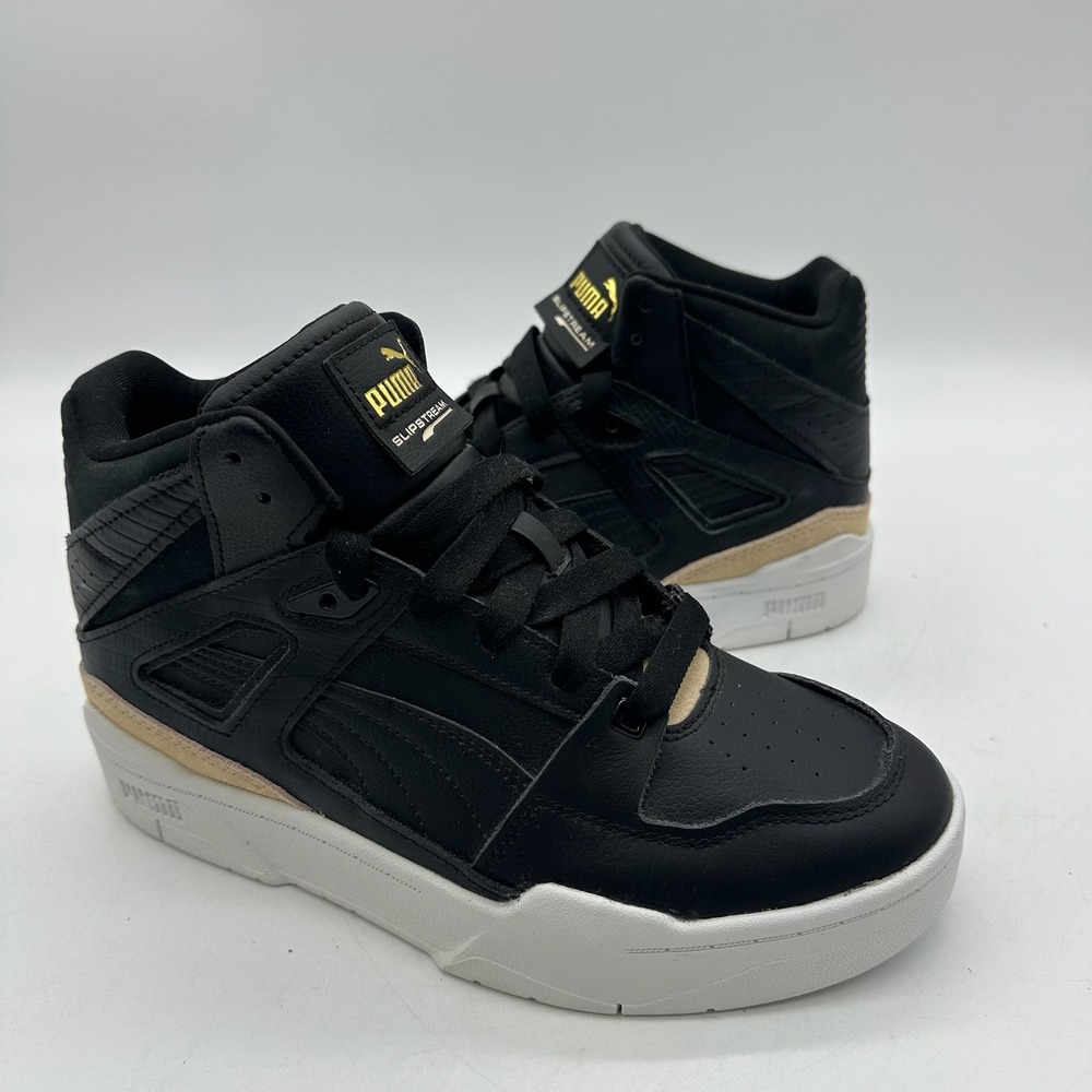 Puma 393604-02 Womens Size 8 Slipstream Sneakers Black‎ Gold Leather Shoes